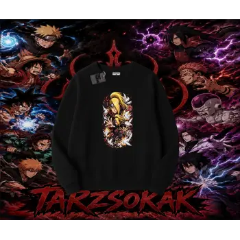 Deidara Naruto Anime Karakteri Oversize Unisex Bisiklet Yaka Sweatshirt Beyaz