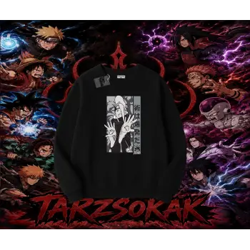 Deidara Naruto Anime Karakteri Oversize Unisex Bisiklet Yaka Sweatshirt Beyaz