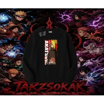 Deidara Naruto Anime Karakteri Oversize Unisex Bisiklet Yaka Sweatshirt Beyaz