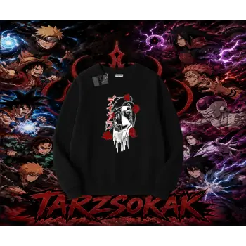 Deidara Naruto Anime Karakteri Oversize Unisex Bisiklet Yaka Sweatshirt Beyaz