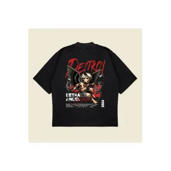 Destroyangel Baskılı Oversize Unisex Pamuklu Nefes Alan Kalın Kumaşlı