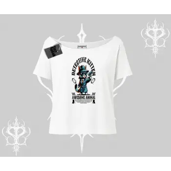 Detective Kitten Kedi Baskılı Kayık Yaka Tshirt
