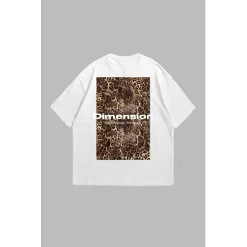 Dİmension Baskılı Leopar Desenli 24/1 Oversize Unisex Beyaz