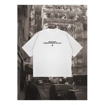 Directed By Christopher Nolan Baskılı Oversize Unisex Pamuklu Nefes Alan Kalın Kum