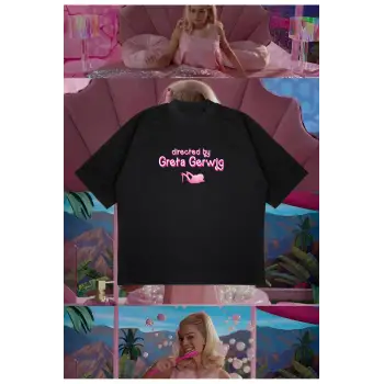 Directed By Greta Gerwig Baskılı Oversize Unisex Pamuklu Nefes Alan Kalın Kumaşlı