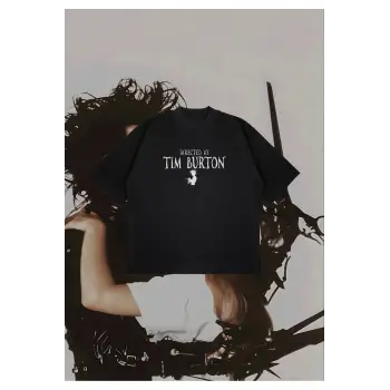 Directed By Tim Burton Baskılı Oversize Unisex Pamuklu Nefes Alan Kalın Kumaşlı