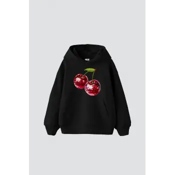 Disco Cherry Baskılı Oversize Unisex Siyah