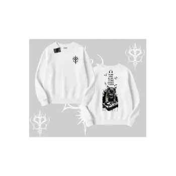 DJ Kedi Baskılı Müzik Temalı Biskilet Sweatshirt