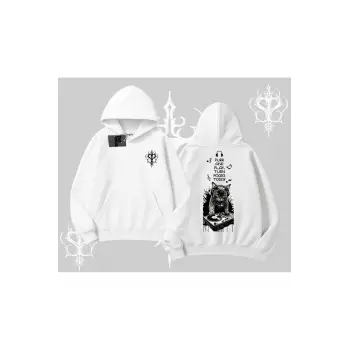 DJ Kedi Baskılı Müzik Temalı Kapşonlu Sweatshirt