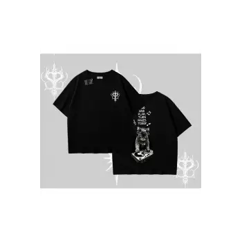 DJ Kedi Baskılı Müzik Temalı Oversize Tshirt