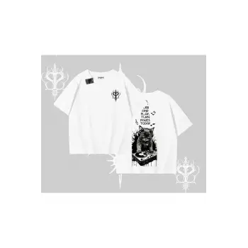 DJ Kedi Baskılı Müzik Temalı Oversize Tshirt