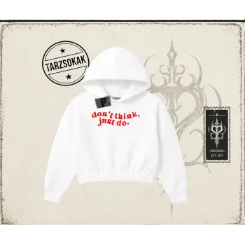 Dont Think Just Do Kadın Crop Kapşonlu Sweatshirt Beyaz