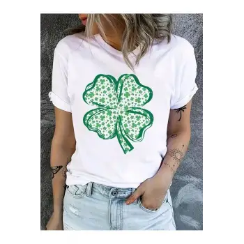 Dört Yapraklı Yonca Baskılı Oversize Kadın T-Shirt
