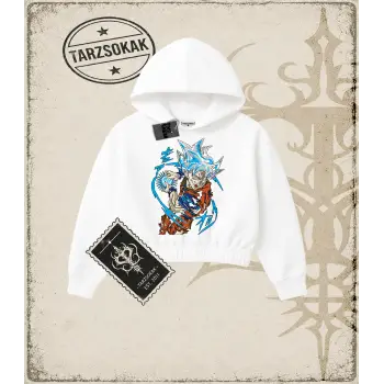 Dragon Ball Anime Baskılı Kadın Crop Kapşonlu Sweatshirt