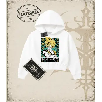 Dragon Ball Anime Baskılı Kadın Crop Kapşonlu Sweatshirt