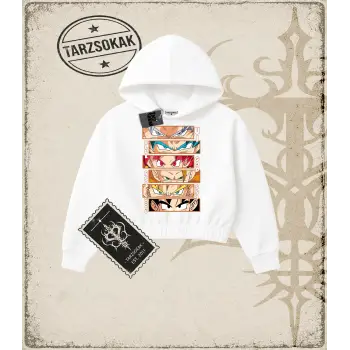 Dragon Ball Anime Baskılı Kadın Crop Kapşonlu Sweatshirt