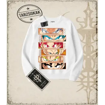 Dragon Ball Anime Baskılı Oversize Unisex Bisiklet Yaka Sweatshirt