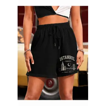 Drawstring Waist Slant Pocket Şort