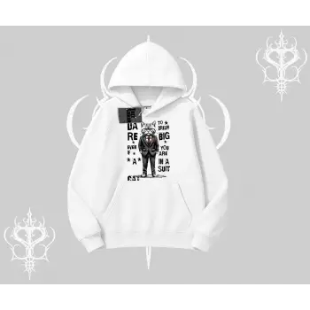 Dream Big Yazılı Takım Elbiseli Kedi Baskılı Kapşonlu Sweatshirt