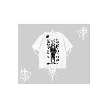 Dream Big Yazılı Takım Elbiseli Kedi Baskılı Oversize Tshirt