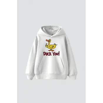 Duck You Baskılı Oversize Unisex Premium Beyaz