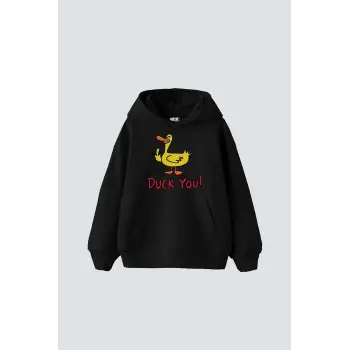 Duck You Baskılı Oversize Unisex Premium Siyah