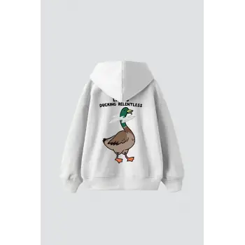 Ducking Relentless Baskılı Oversize Unisex Premium Beyaz