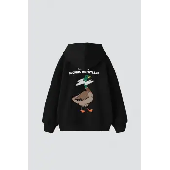 Ducking Relentless Baskılı Oversize Unisex Premium Siyah