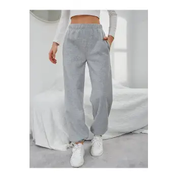 Düz Elastik Bel Eğimli Cepli Eşofman Altı