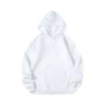 DÜZ Renkli Baskılı Oversize Kapüşonlu Sweatshirt Beyaz