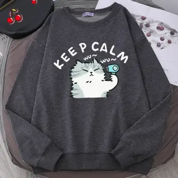 Eğlenceli Kedi Saç Kurutma Makinesi Kullanarak Sevimli Baskı Kapüşonlular Erkek Kadın Komik B