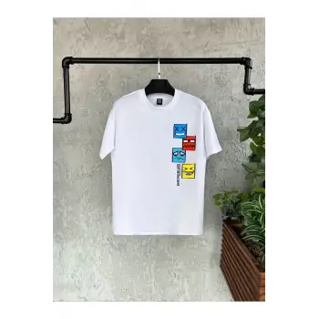 Emoji Baskılı Beyaz Erkek