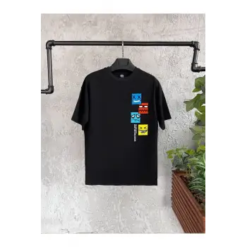 Emoji Baskılı Siyah Erkek