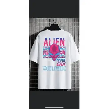 Erkek Beyaz Alıen Oversize Bisiklet Yaka Tshirt