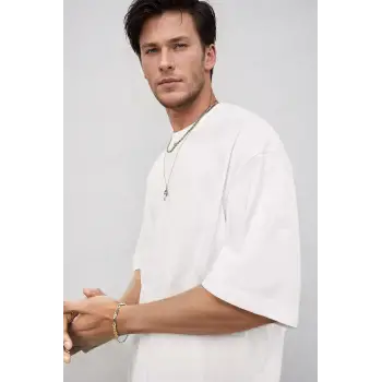 Erkek Beyaz Basic Düz Baskısız Oversize Salas Boyfriend