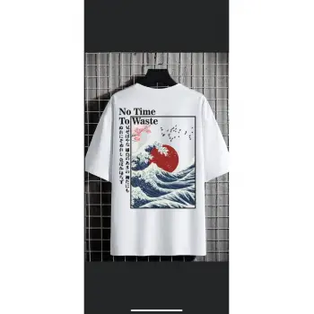 Erkek Beyaz No Time Oversize Bisiklet Yaka Tshirt