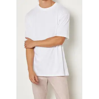 Erkek Beyaz Oversize Basic T-shirt