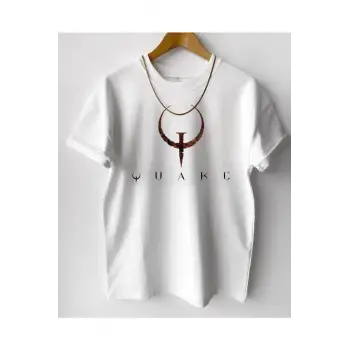 Erkek Beyaz Quake Baskılı Tshirt