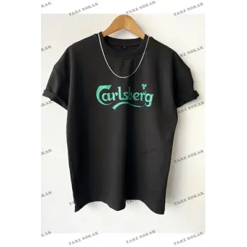 Erkek Oversize Calsberg Baskılı Bisiklet Yaka