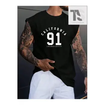Erkek Pamuklu Harfli Grafik Tank Top