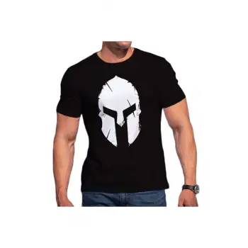 Erkek Siyah Sparthan Baskılı Oversize Bisiklet Yaka Tshirt