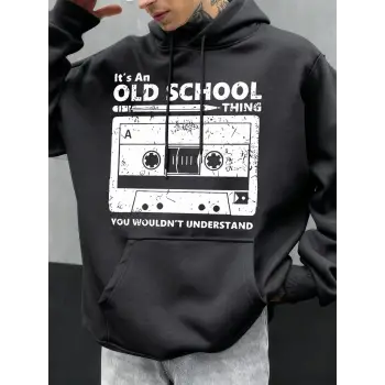 Eski Okul Tarzı Baskılı Erkek Kapüşonlu Sweatshirt Sonbahar Hip Hop Kapüşonlu Günlük Polar Sp
