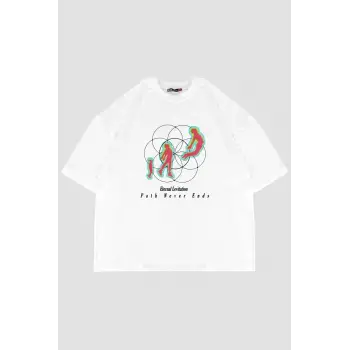 Eternal Levitation Baskılı Beyaz Oversize Unisex