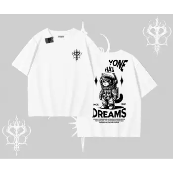 Everyone Has Dreams Yazılı Astronot Kedi Arka Baskılı Oversize Tshirt
