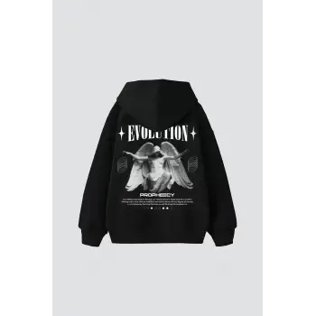 Evolution Baskılı Oversize Unisex Kapüşonlu Siyah