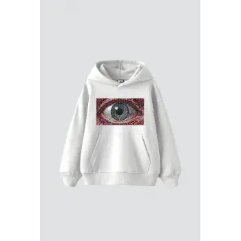 Eye Hallucination Baskılı Oversize Unisex Beyaz