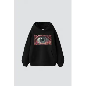 Eye Hallucination Baskılı Oversize Unisex Siyah