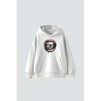 Eye In Mouth Baskılı Oversize Unisex Premium Beyaz
