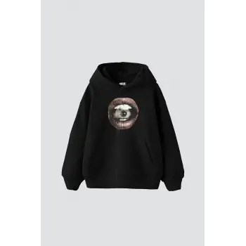 Eye In Mouth Baskılı Oversize Unisex Premium Siyah