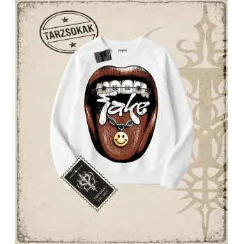 FAKE Oversize Unisex Bisiklet Yaka Sweatshirt